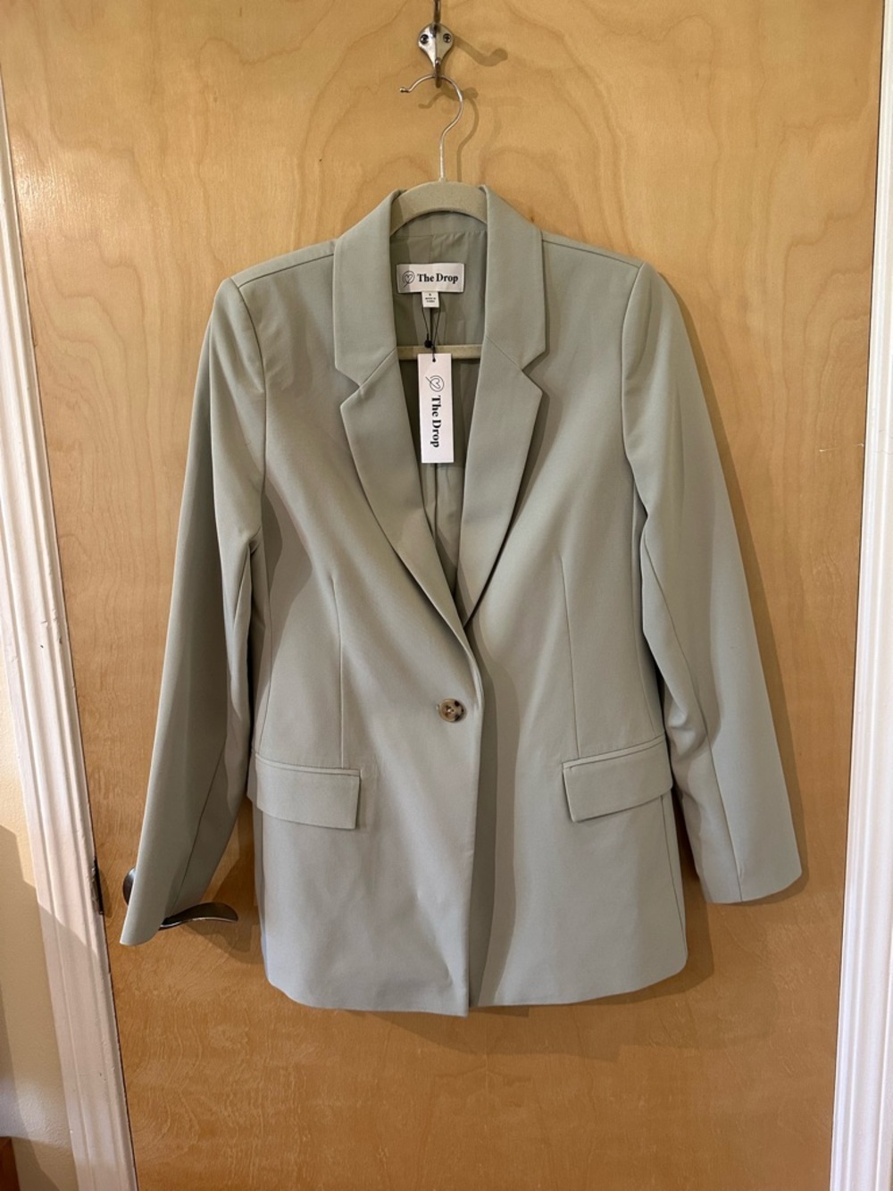 NWT The Drop Women's Single-Button Oversized Mint Green Blazer